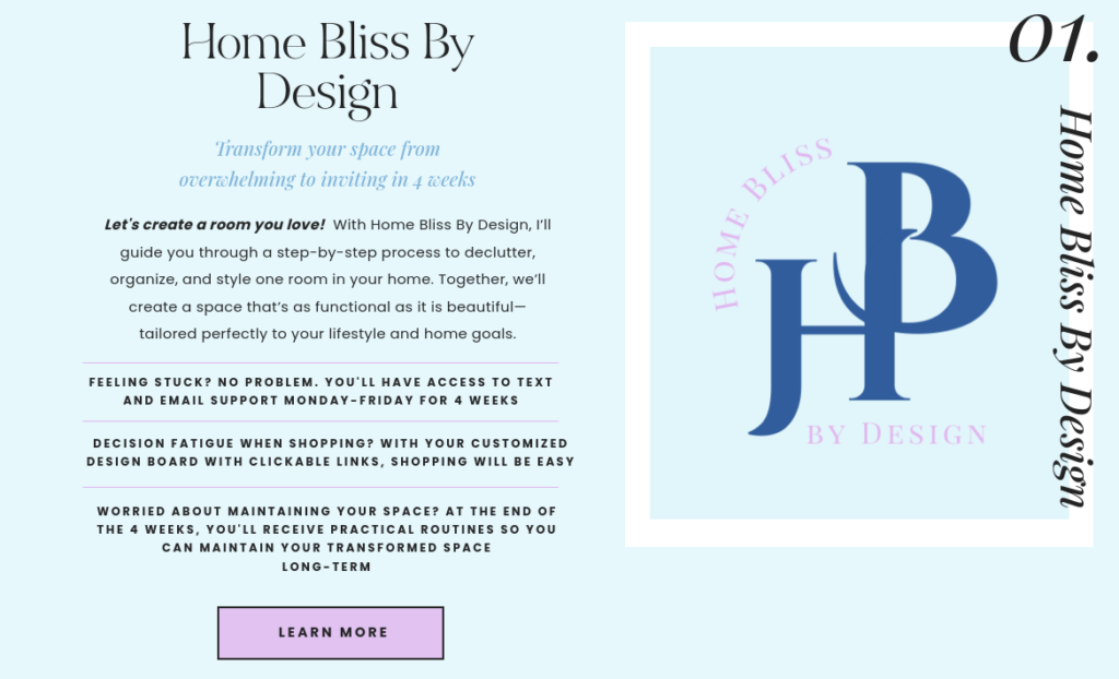 Home Bliss By Design is a 4-week program to help you declutter, organize, and decorate a room you love.